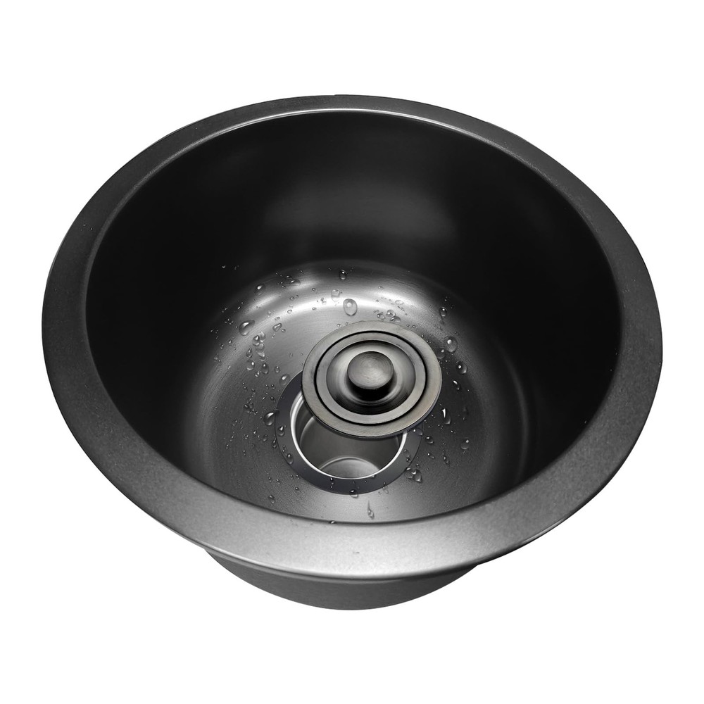 12In Round Black Kitchen sink 304 Stainless Steel Countertop in Bar Sinks Sin...