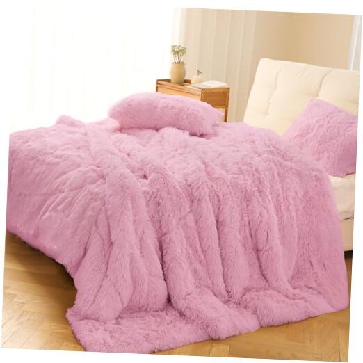 King Size Fluffy Shaggy Duvet Cover Set with 2 Pillow Shams, 3 Pieces Plush