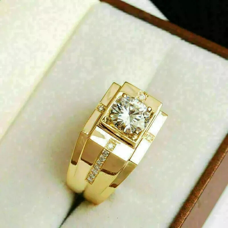2Ct Round Lab-Created Diamond Mens Wedding Band in 14K Yellow Gold