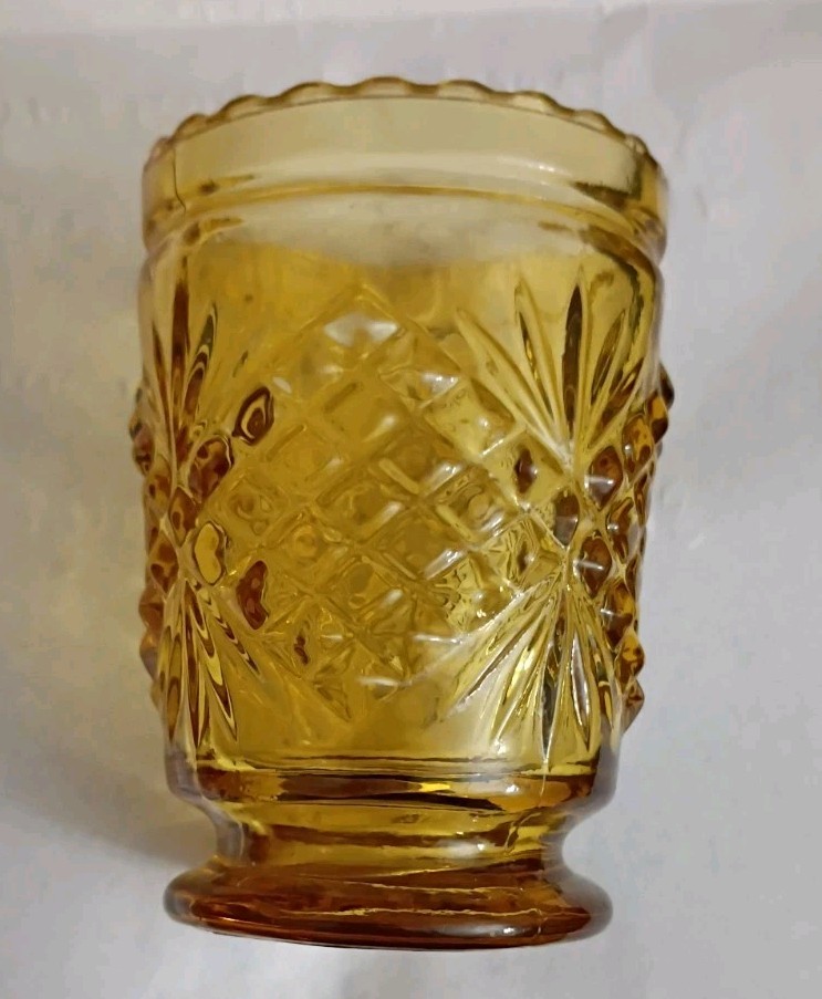 Vintage Amber Pressed Glass Pineapple Design Toothpick or Votive Holder 3”