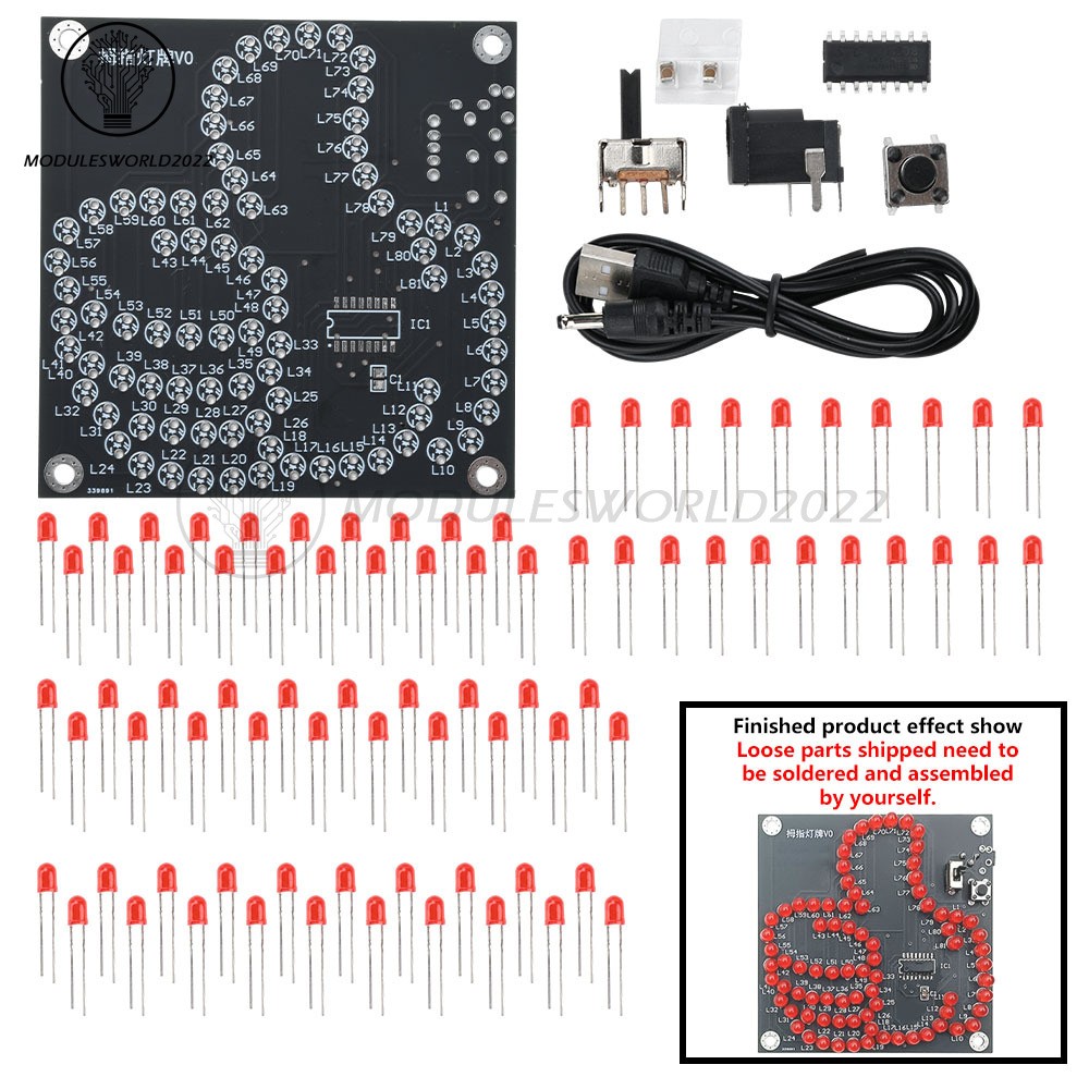 DC 4-5V 81-bit LED Thumb Light Sign Flowing Lights DIY Kit Soldering Practice