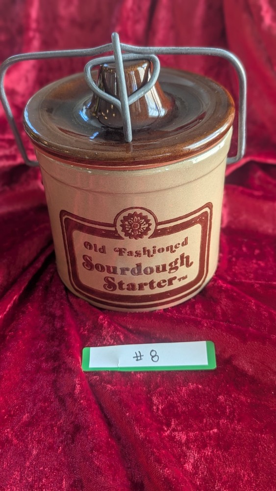 Old Fashioned Ceramic Sourdough Starter Crock w/ Lid Handle, Beige Brown 5in