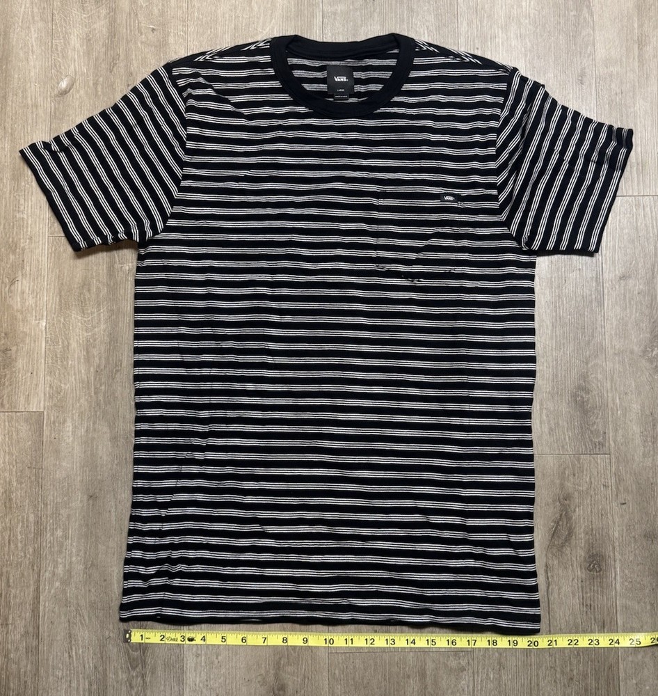 Vans Striped Pocket T Shirt Mens L Black White Skate Casual Tee