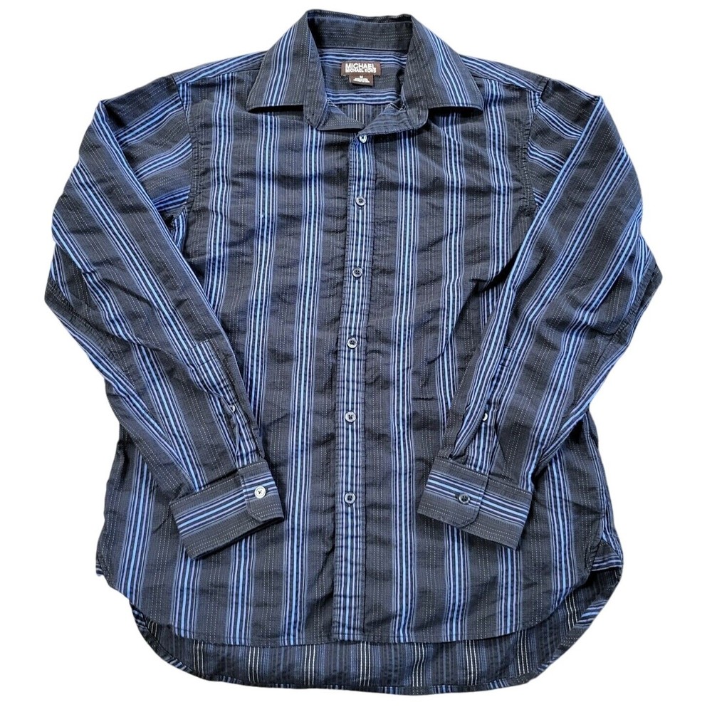 Michael Kors Shirt Men's Size M Blue Striped Long Sleeve Button Up Preppy Casual