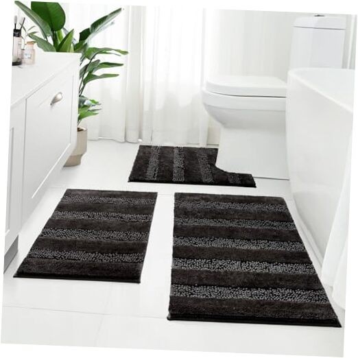 3-Piece Soft Chenille Non-Slip Bath Mat Set for Bathroom