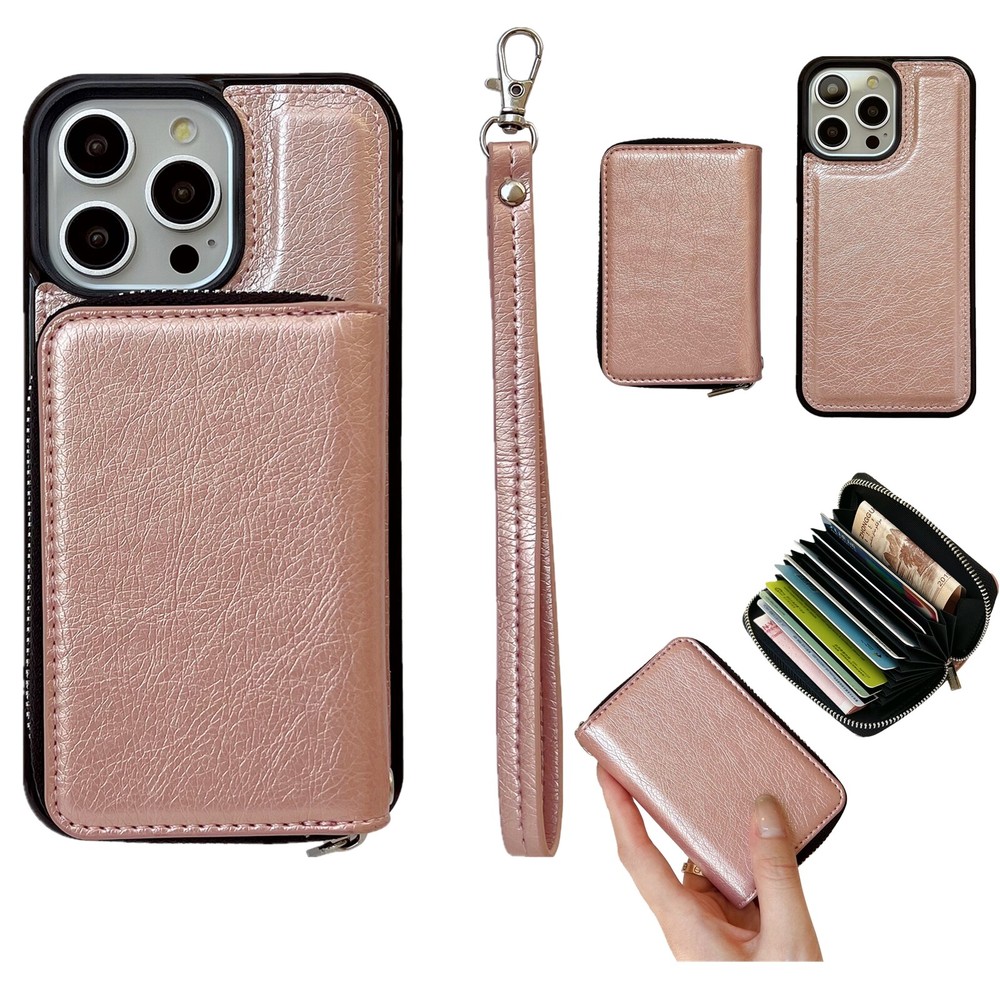 For iPhone 16 Pro Max 15 14 13 12 Leather Zipper Wallet Case with Card Holder