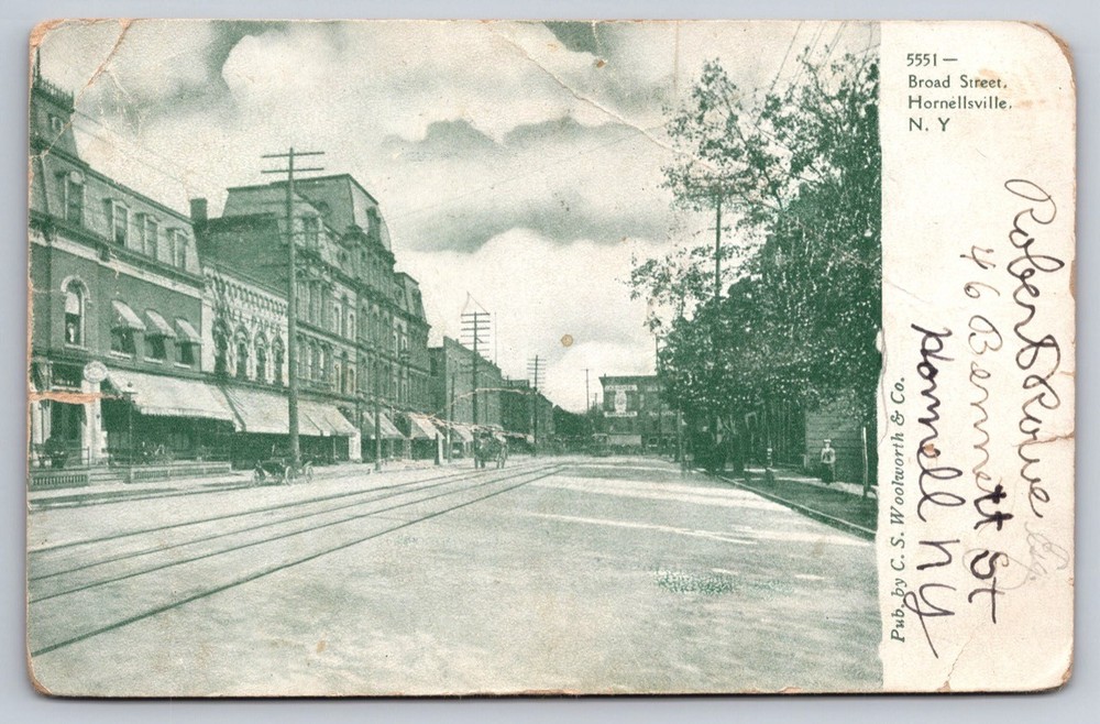 New York Postcard Broad Street Hornellsville NY Antique Hornell Postmark 1907