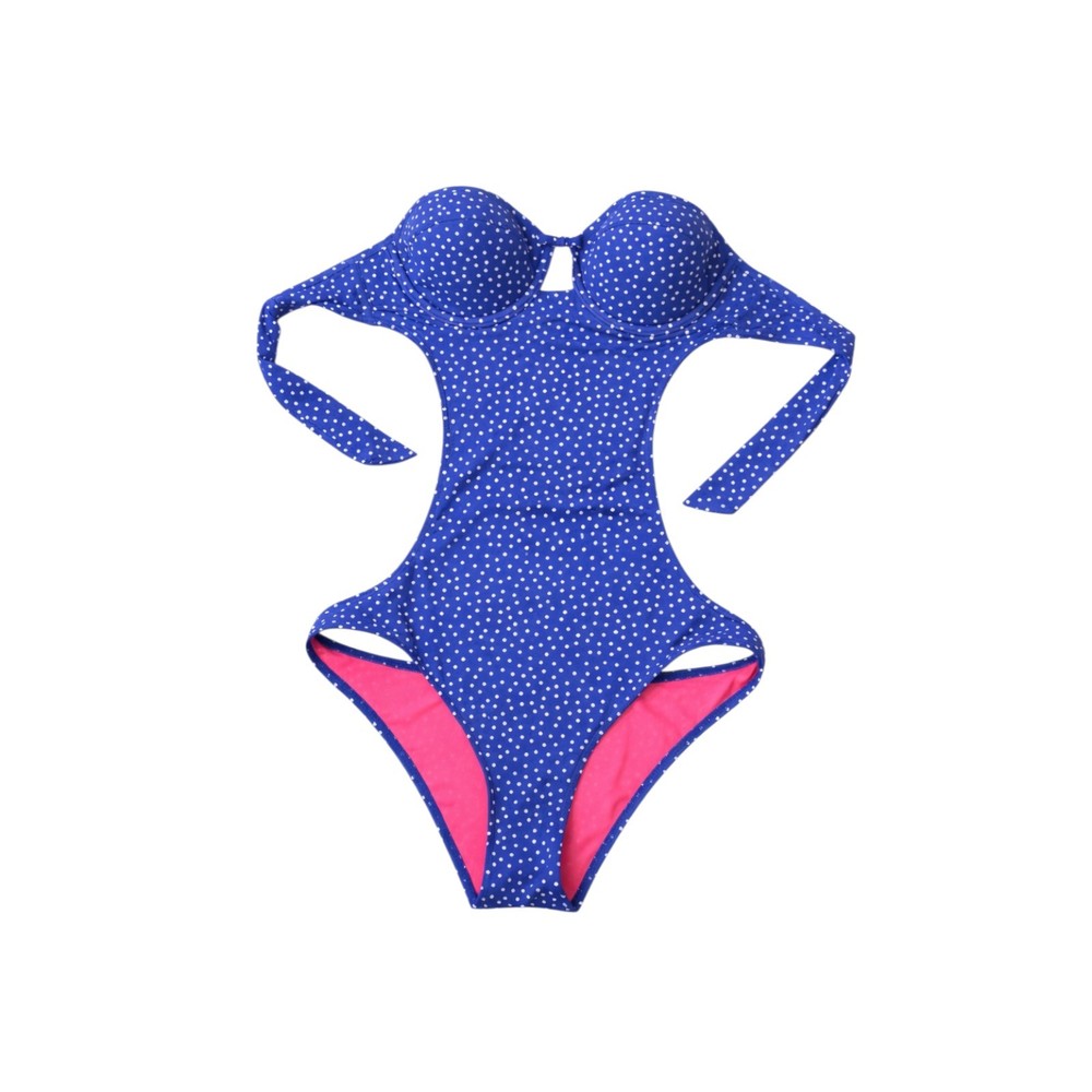 Vtg Y2K Abercrombie & Fitch Blue Polka Dot Padded One Piece Cut Out Monokini S