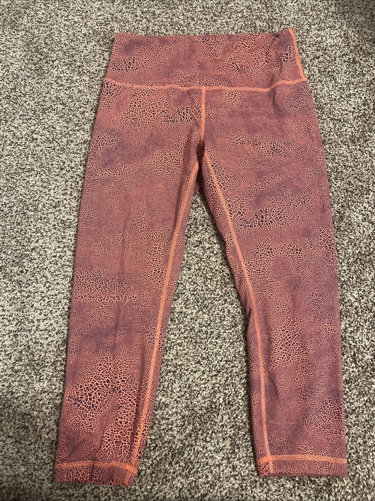 Lululemon Leggings Womens 12 Wunder Train HR Crop Orange Patterned