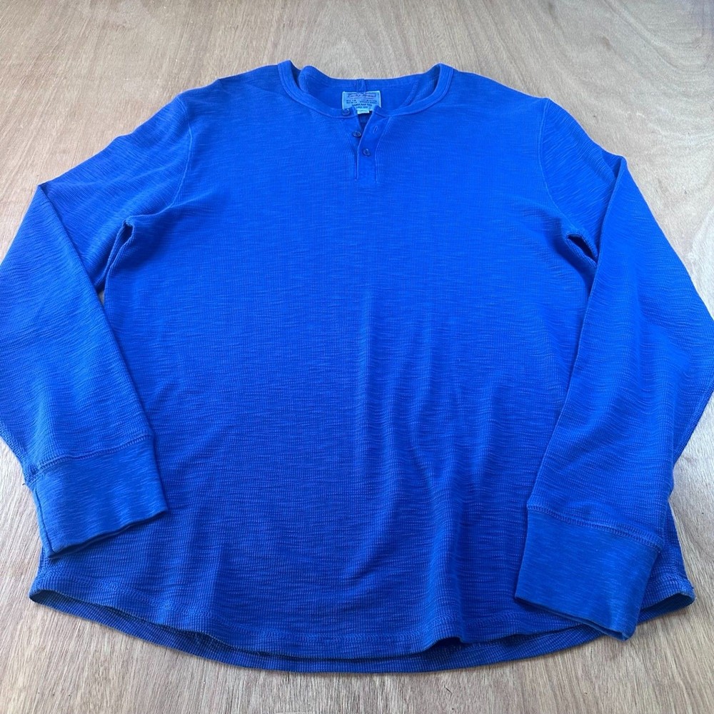 Lucky Brand Mens XL Blue Waffle Knit Henley Long Sleeve