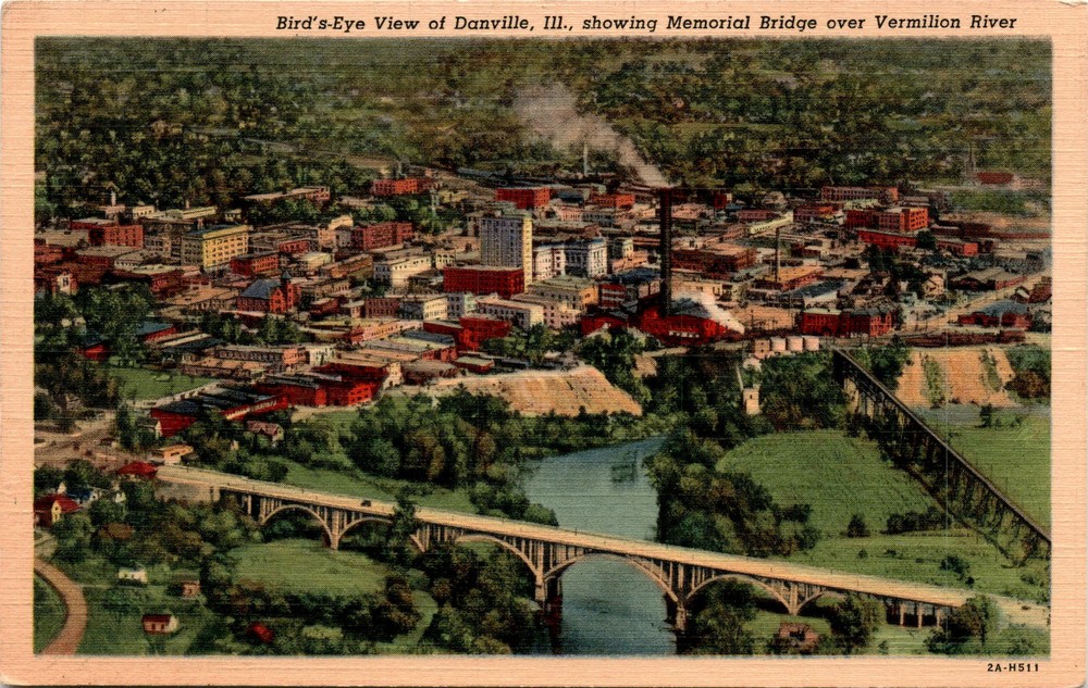 Danville IL Memorial Bridge over Vermilion River Harry F Beach vintage postcard