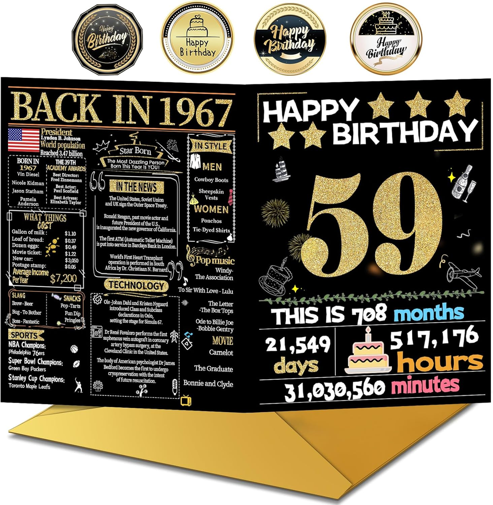 Joycard 59Th Birthday Card with Envelope, 59Th Birthday Decorations for Women Me