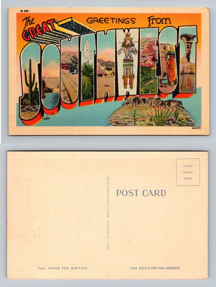 Tucson, AZ-Arizona, LARGE LETTER Greetings Desert Scenes Vintage Postcard