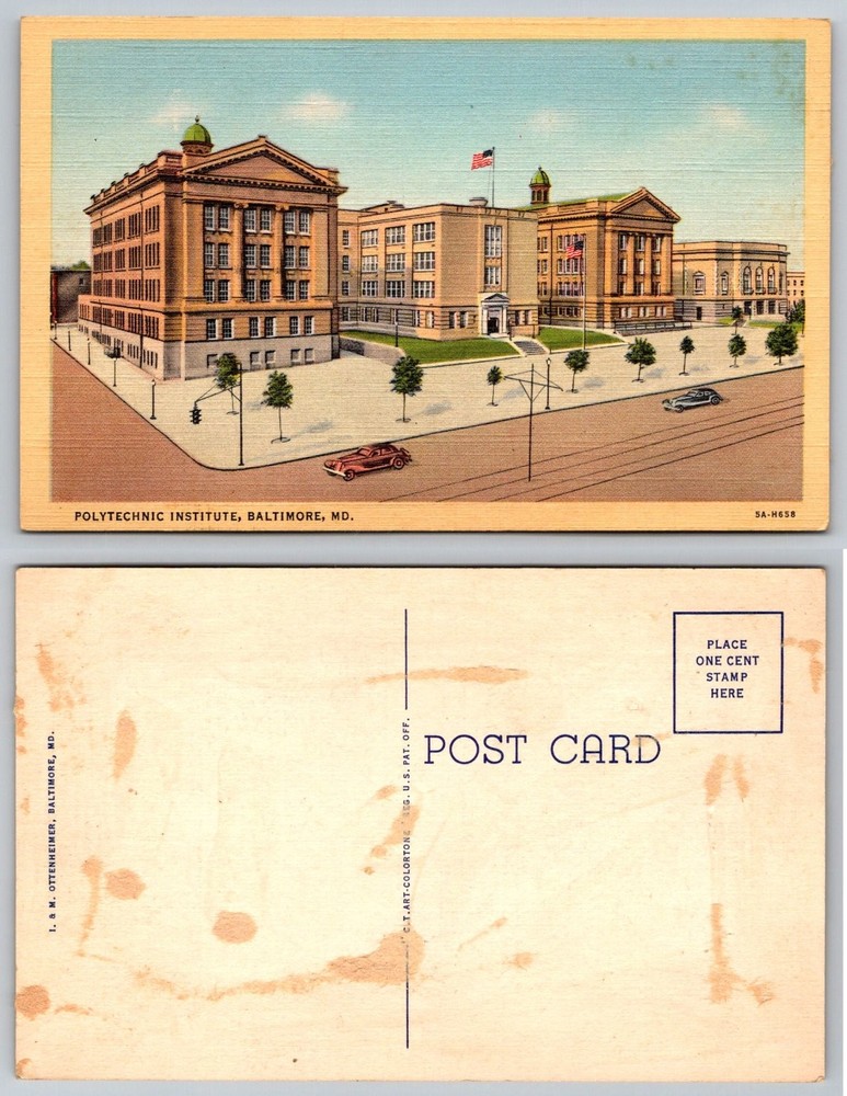 Vintage Linen Postcard Polytechnic Institute Baltimore MD Curt Teich 1935
