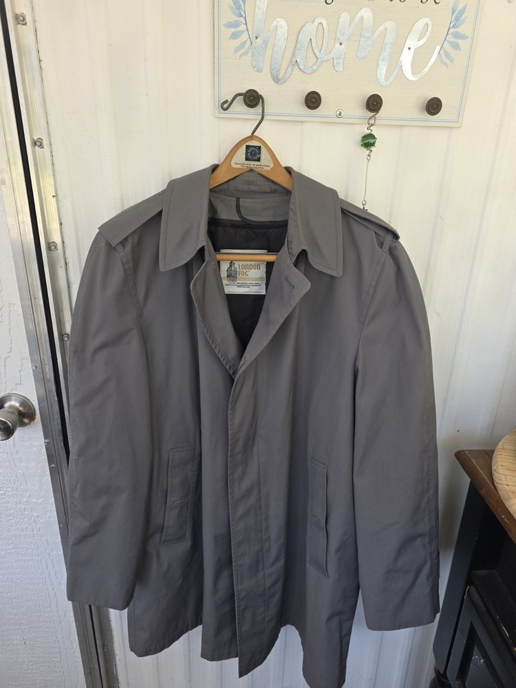 Vintage London Fog Trench Coat Mens 40 Gray Andes Detachable Liner Long Sleeve