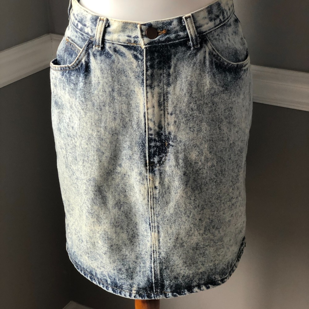 Acid Wash Denim Jean Skirt Size 11 Western Y2K Made in USA 100% Cotton-image