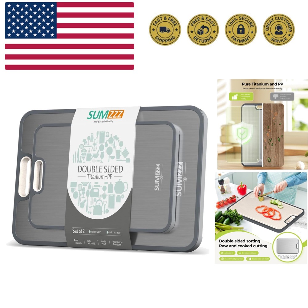 Titanium Cutting Board Double Sided Food Grade, Pure Titanium/PP for Kitchen,...