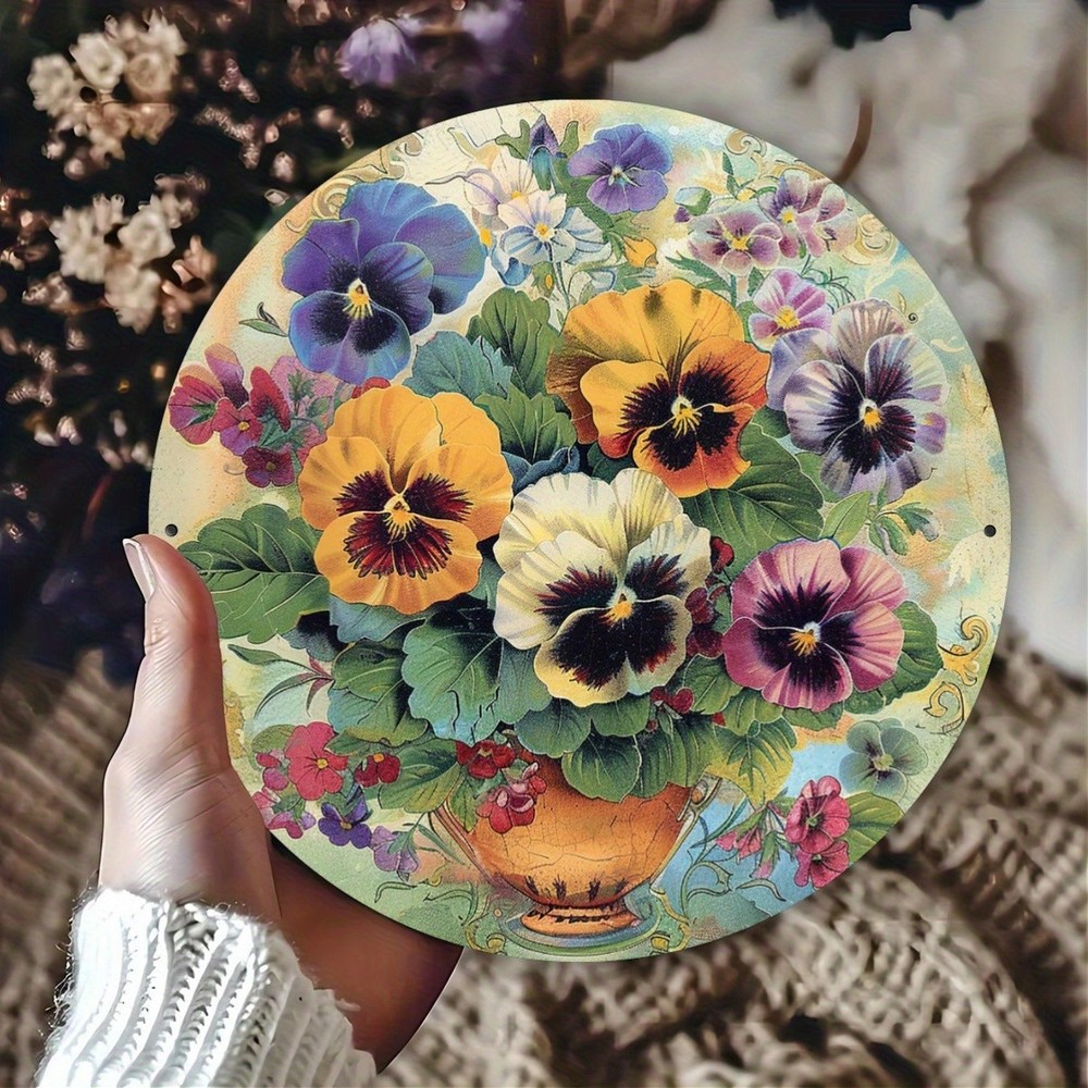 Vintage Floral Metal Wall Decor Yellow Purple Pink Green Arrangement