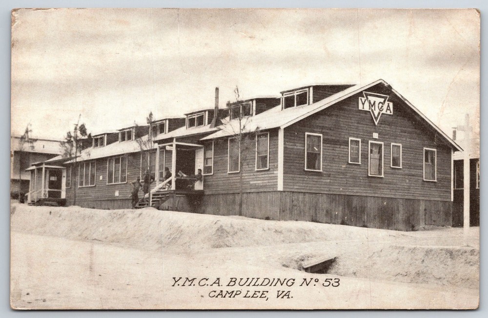 Military~Camp Lee Virginia~YMCA Bldg Exterior View~B&W Photo~Vintage Postcard