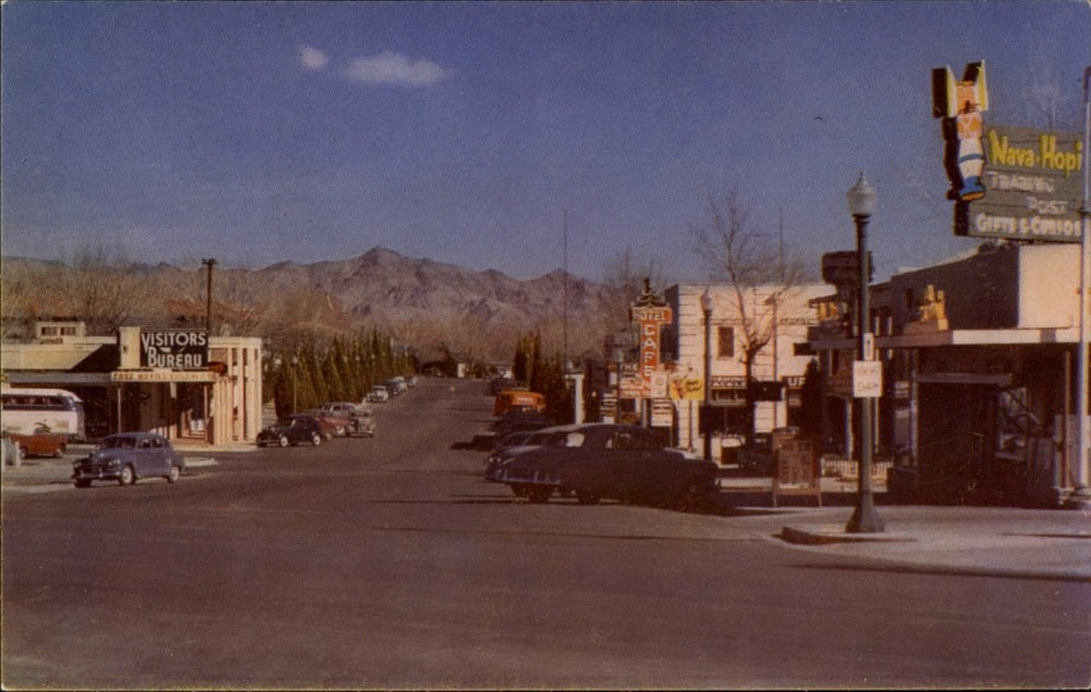 Nevada Boulder City Arizona Street vintage cars ~ 1950-60s postcard