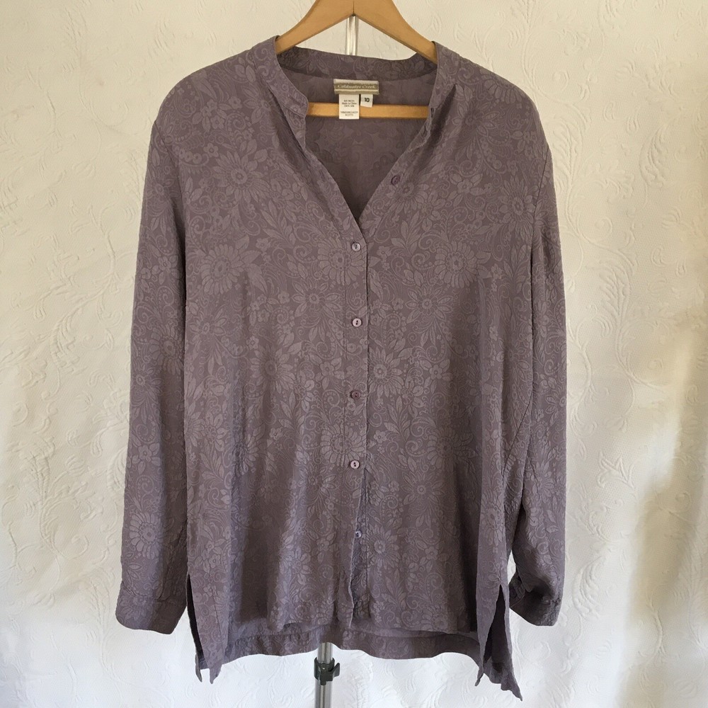 Coldwater Creek Womens Long Sleeve Button Up 100%SILK Blouse Size 10
