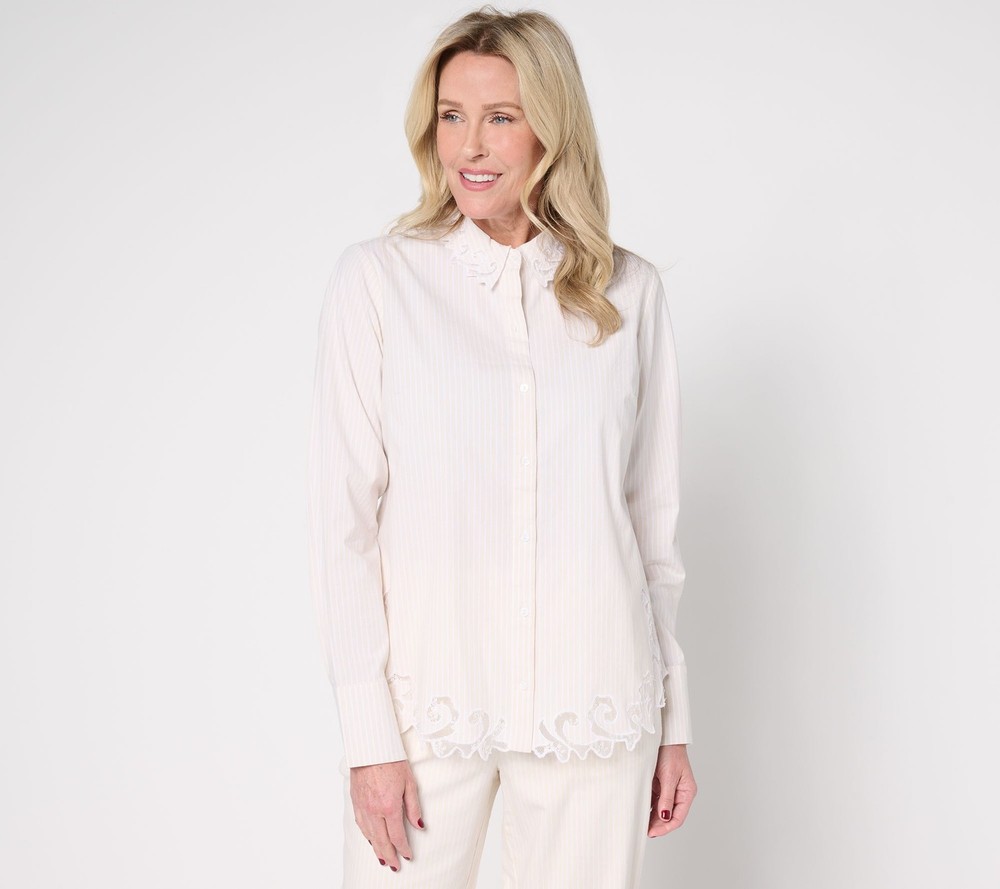 BEAUTIFUL by Lawrence Zarian Women's Top Sz XL Button Front Shirt White A685801
