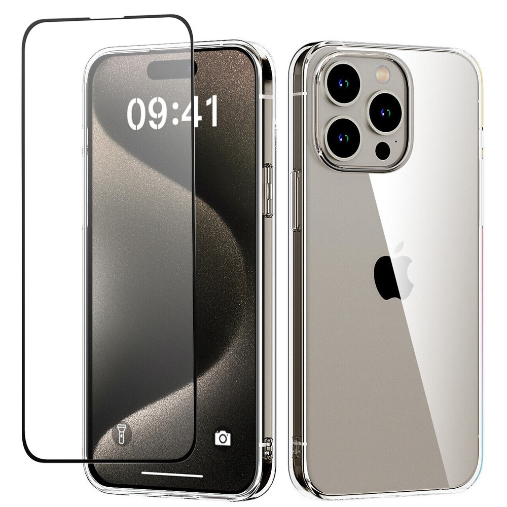 Ultra Thin Clear Case For iPhone 15 Pro Max/15 Plus /15+Glass Screen Protector