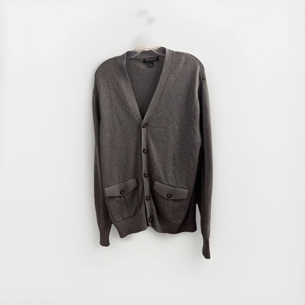 Banana Republic | Cardigan Mens Large | Gray | 100% cotton | pockets | luxury