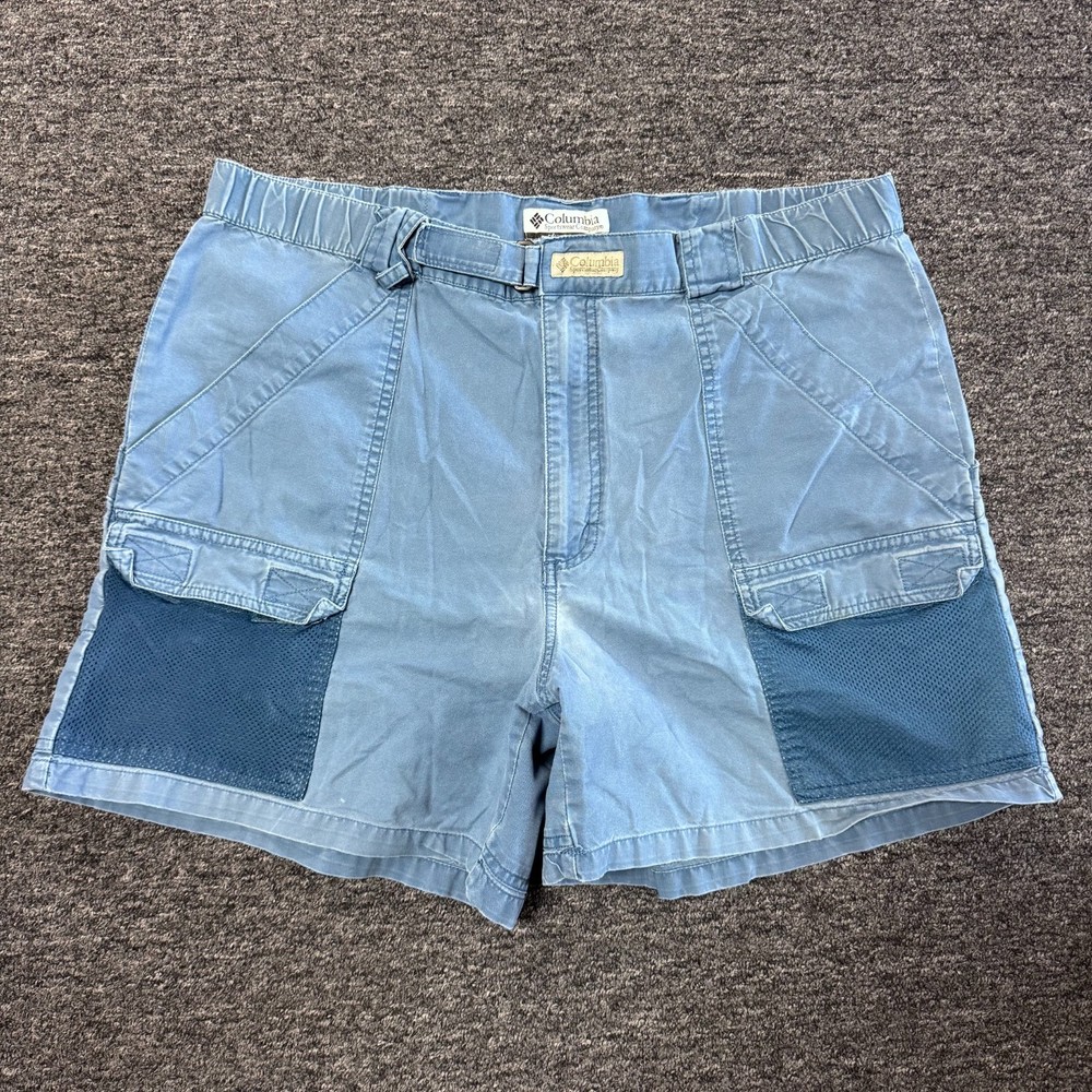 Vintage Columbia Fly Fishing Khaki Bermuda PFG Shorts Mens - Sz L Blue
