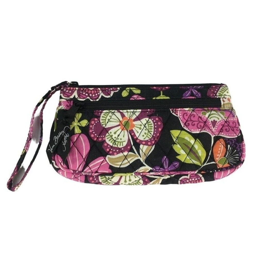 Vera Bradley Wallet Wristlet Pirouette Pink Floral Black Green