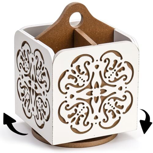 Cididu Wooden Utensil Holder for Countertop, 360° Rotating Decorative Cooking