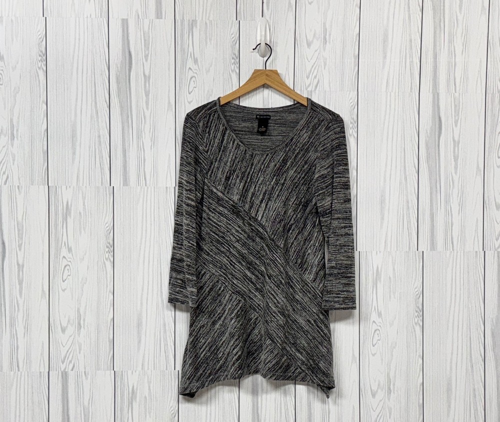New Directions blouse womens size medium long sleeve solid gray stretch top