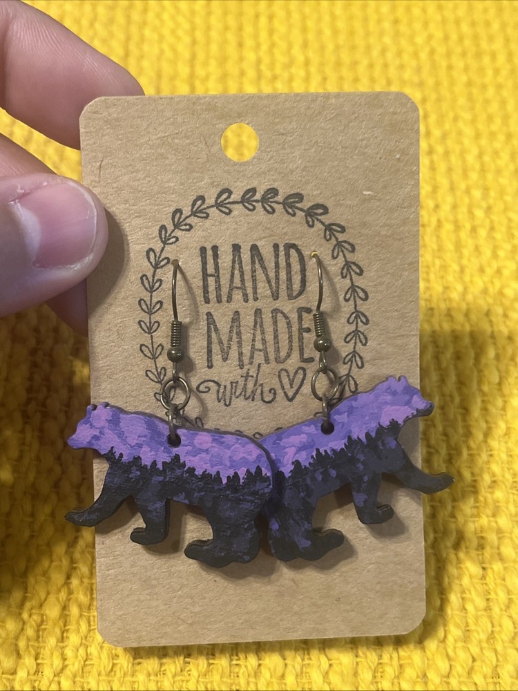 Purple Bear Earrings NEW with Trees