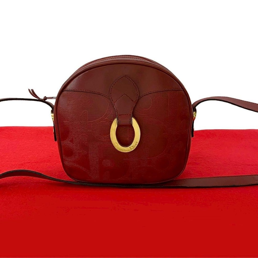 Christian Dior Red Logo Leather Crossbody Bag Pochette Small New