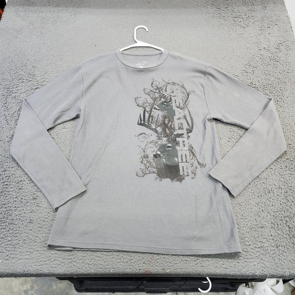 Realtree Shirt Mens Large Gray Long Sleeve Deer Graphic Thermal Tee Tagless