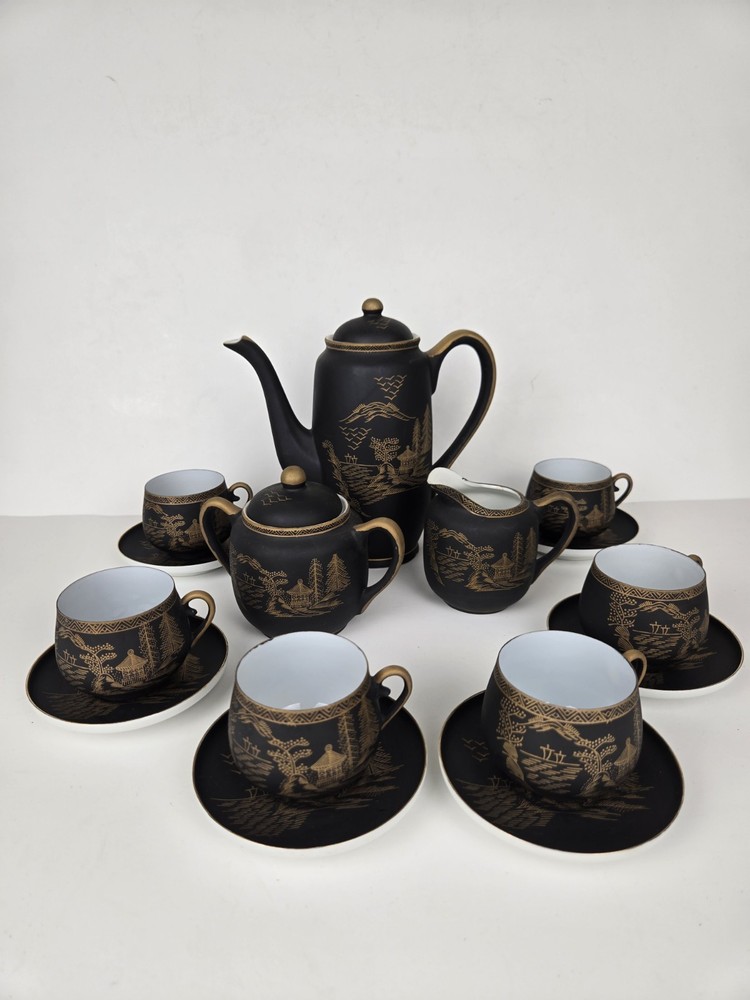 Japan China Porcelain Black w/Gold set 15 pieces