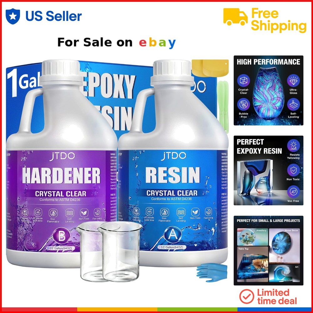 Epoxy Resin Liquid 1 Gallon Crystal Clear Self Leveling Bubbles Free UV Resis...