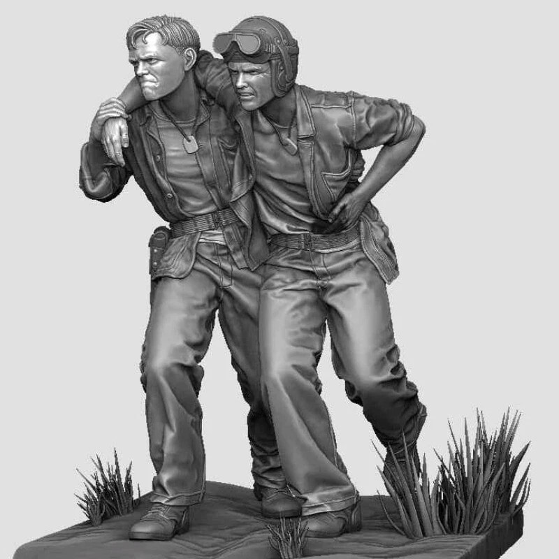 1/35 Scale WWII US Army Soldiers Resin Model Kit Wounded GI Assisted by Comrade