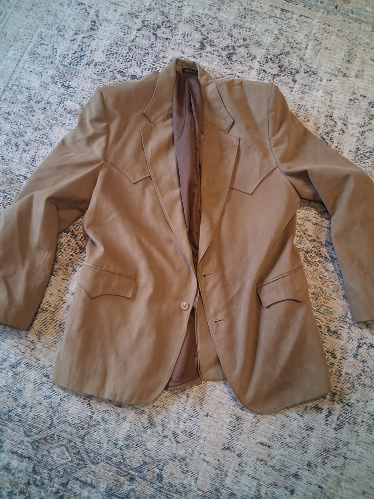 Circle S Western Suit Jacket Blazer Men’s 44R Tan Faux Suede Dallas Texas