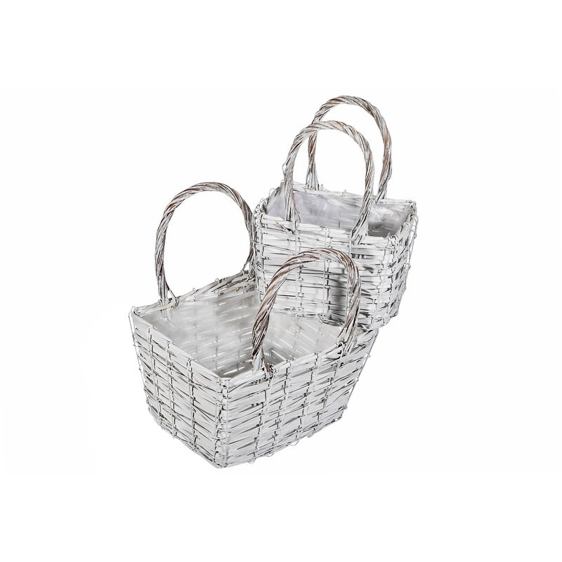 2pc Nesting Wicker Planter With Handle (rect) White