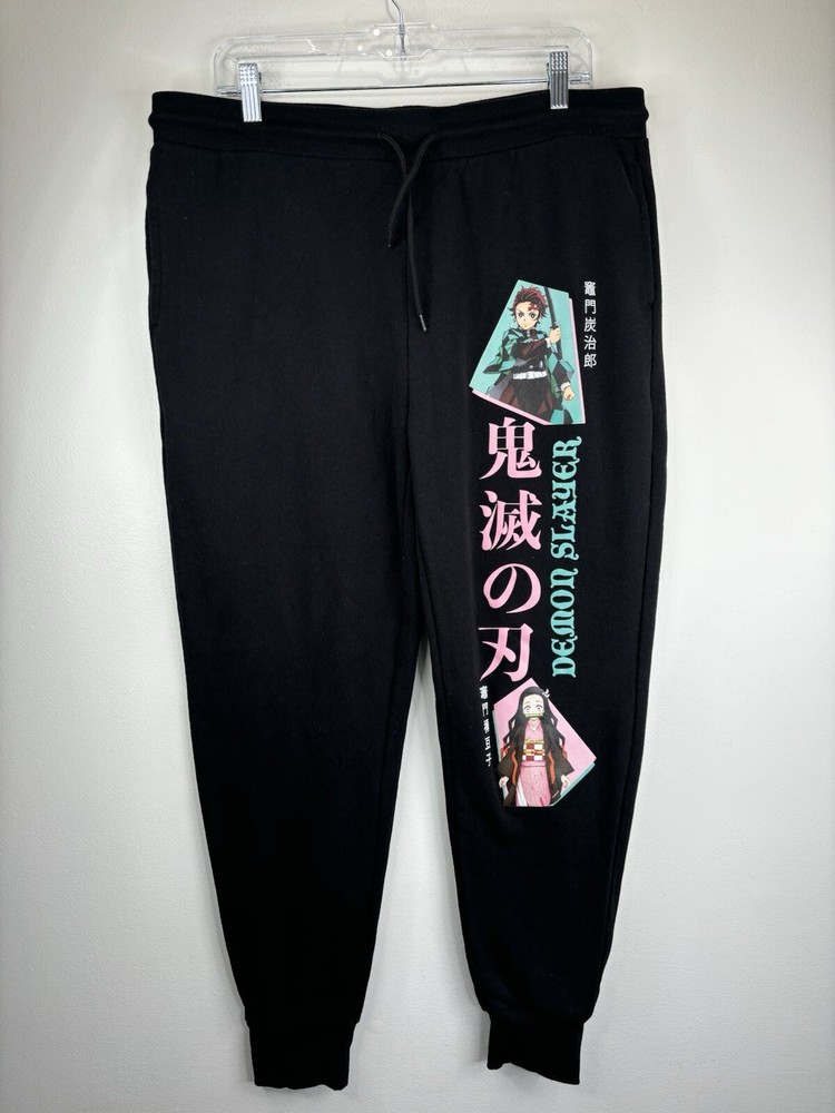 Demon Slayer Mens Jogging Pants Black Size XXL Graphic Design 36x26