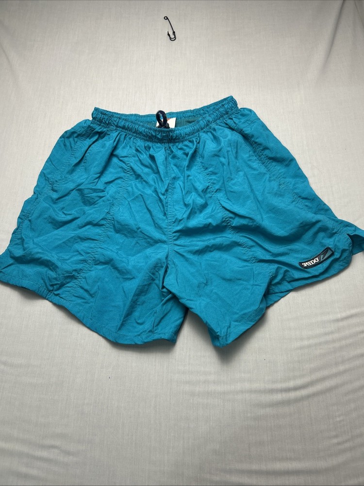 Vtg 90s Speedo Mens Medium Above Knee Shorts Swim Trunks Teal