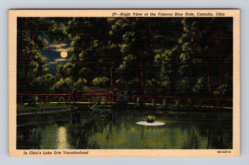 Castalia OH-Ohio, Night View Blue Hole, Antique Vintage Souvenir Postcard
