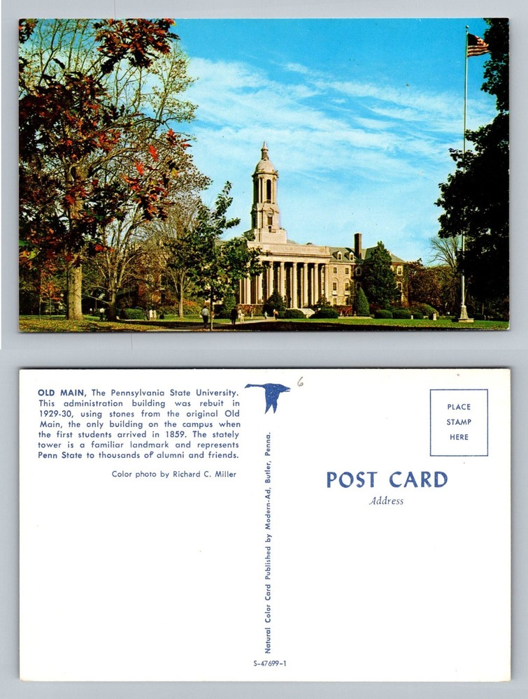 State College, PA-Pennsylvania, Old Main Penn State Univ Tower Vintage Postcard