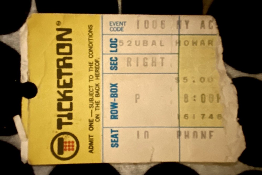 ACADEMY OF MUSIC - CONCERT HALL - NYC - OCTOBER 06, 1970’s - TICKET-image