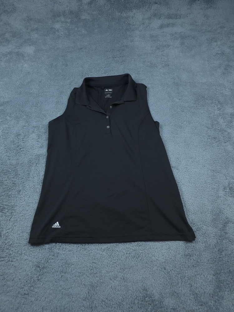 Adidas Polo Shirt Womens Large Black Puremotion Sleeveless Golf Athletic Top