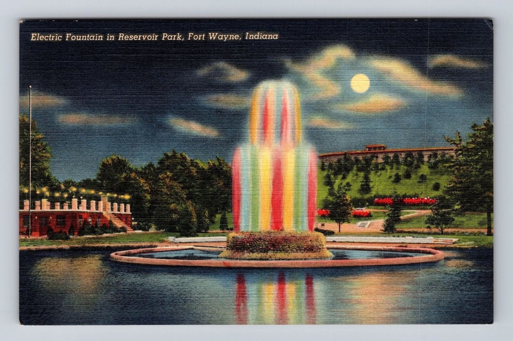 Fort Wayne IN-Indiana, Electric Fountain In Reservoir Park, Vintage Postcard