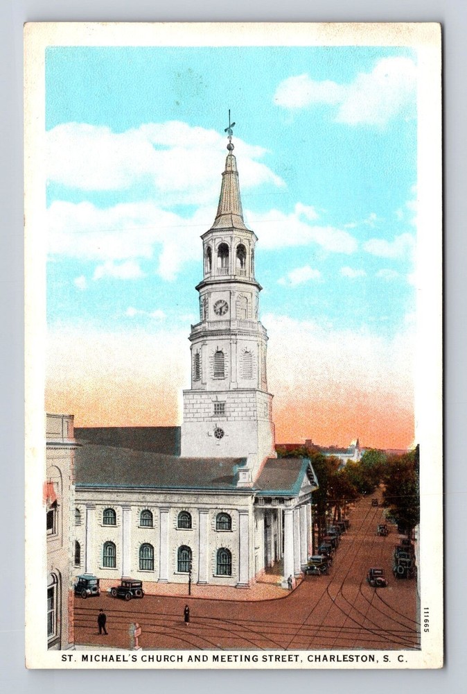 Charleston SC-South Carolina, St Michael's Church, Meeting St Vintage Postcard