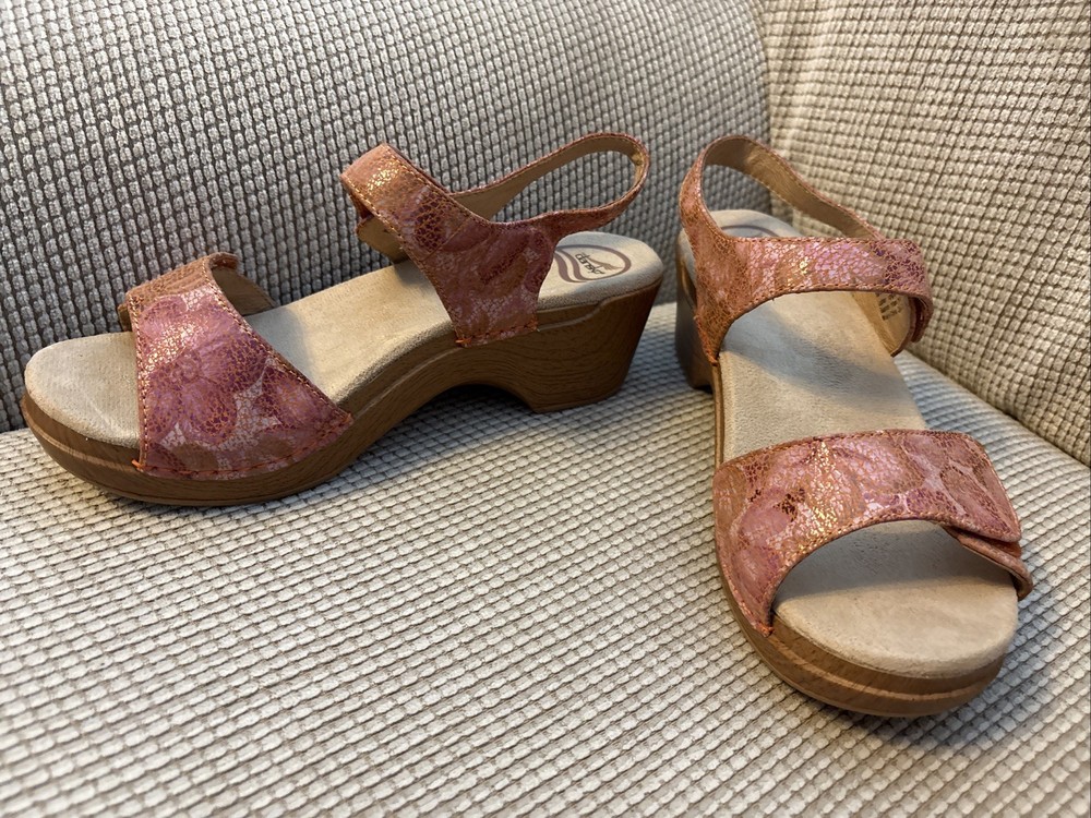 Dansko Sonnet Sandals Wedge Platform Pink Snakeskin Leather Shoes Women’s 39