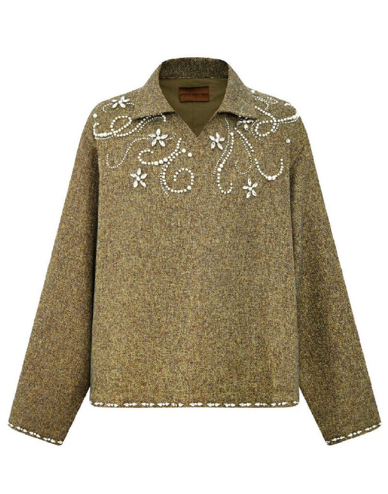 Birth Of Royal Child Diamond Embellished Floral Knit Shirt 
